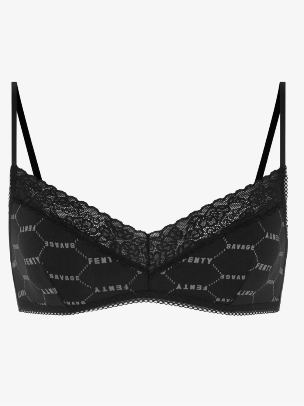 NWT Savage X Fenty Cotton Essentials V Neck Lace Trim Bralette 3X Black
